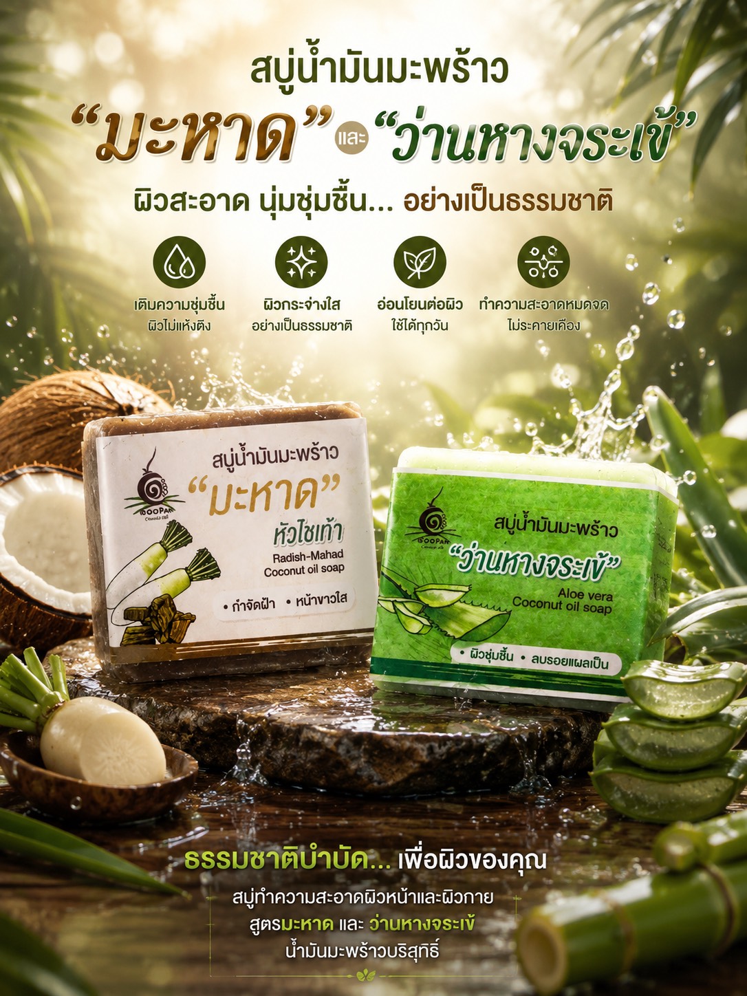 สบู่มะหาด ว่านหางจระเข้ สบู่มะหาดว่านหางจระเข้ ช่วยผิวกระจ่างใส ชุ่มชื้นอย่างเป็นธรรมชาติ